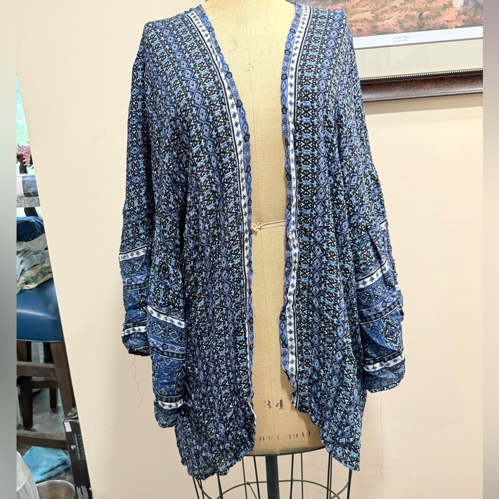 Angie Blue Patterned Kimono Cardigan